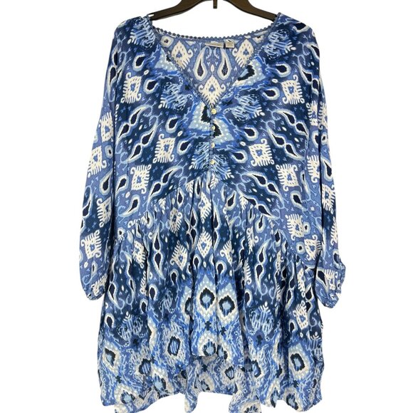Avenue Womens Blue & White Boho Tunic Top With Button Details Size 22/24 - Picture 10 of 16